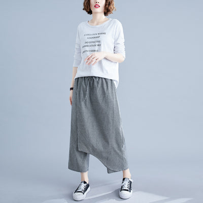 Pantalones Casuales Talla Grande en Algodón y Lino a Cuadros - Image 12