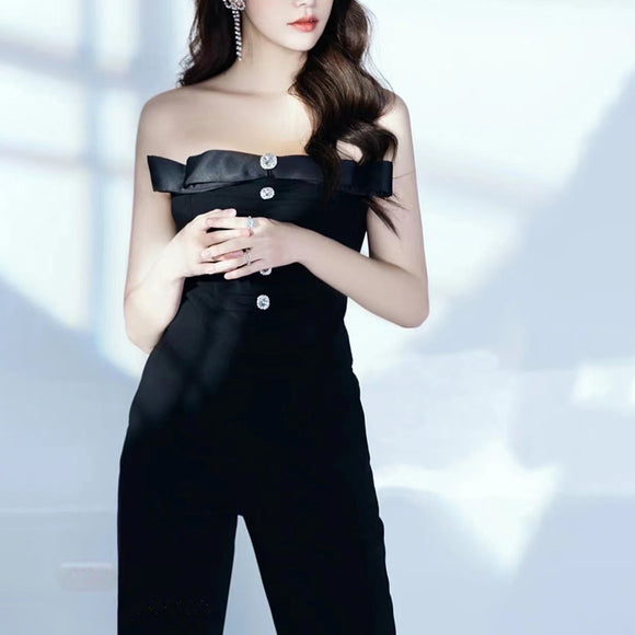 Jumpsuit Elegante con Moño y Cintura Alta Ajustada