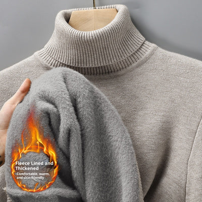 Suéter Cuello Alto Tejido Liso para Hombre con Detalles de Piel - Image 10
