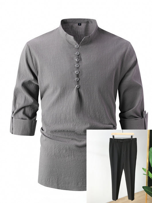 Camisa Casual de Negocios Retro Slim Fit - Algodón y Lino Primavera Otoño - Image 5