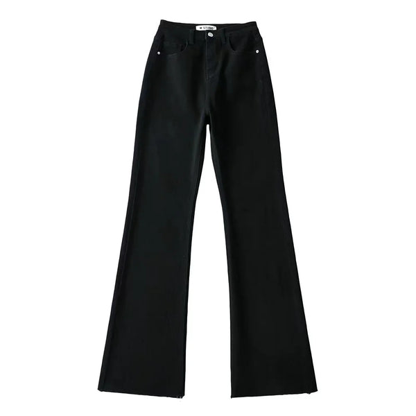 Pantalones Flare Cintura Alta con Borde Crudo - Moda Trendy para Mujer