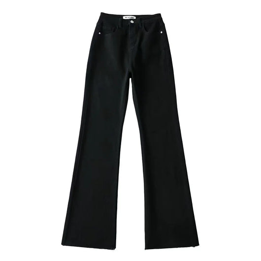 Pantalones Flare Cintura Alta con Borde Crudo - Moda Trendy para Mujer - Image 2