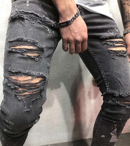 Jeans Skinny Ajustados para Hombre con Dobladillo Deshilachado y Pliegues - Image 11