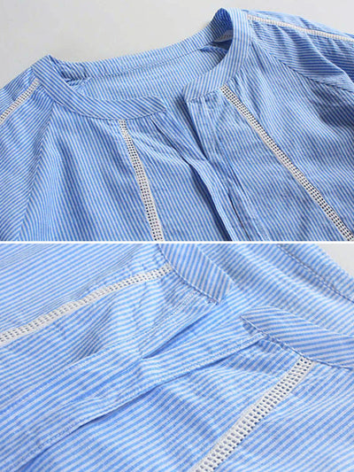 Camisa Casual de Rayas con Parches V-Neck - Image 5