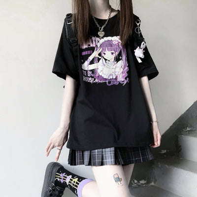 Playera Blanca Estampado Anime para Mujer