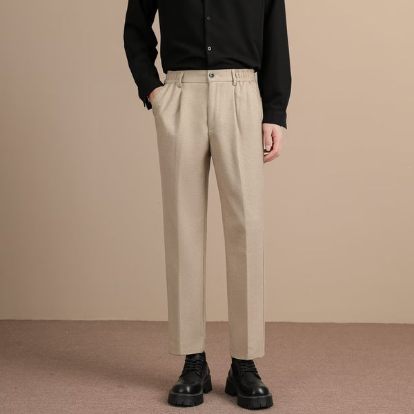 Pantalón Gurkha de Lana Casual Cintura Alta Corte Recto