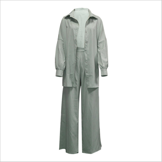 Conjunto de Protección Solar: Camisa de Dos Piezas y Pantalón Ancho Casual - Image 10