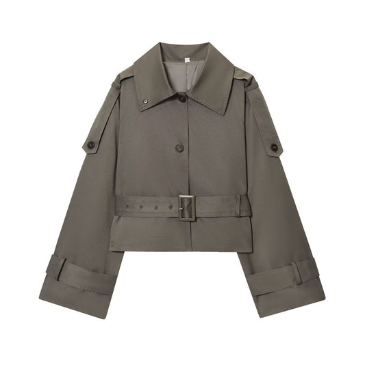 Abrigo Trench Coat Elegante para Mujer con Cuello Tipo Solapa