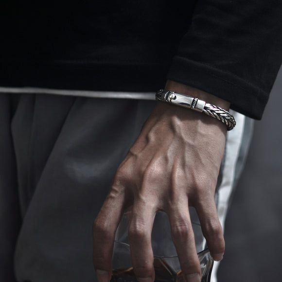 Pulsera Tejida en Plata S925 Estilo Quilla para Hombre