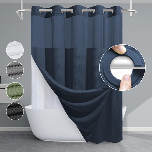 Cortina de Baño Doble Capa con Hebilla Grande - Diseño Liso y Moderno - Image 23
