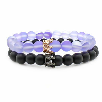 Pulsera de Piedra Volcánica Blanca 8MM con Circones Incrustados y Corona - Image 8