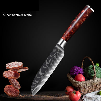 Juego de Cuchillos de Cocina Damascus con Mango de Resina Roja - Image 18