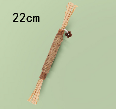 14cm natural wooden cat chew toy wrapped with cotton rope and raffia ends, designed for tooth cleaning. - Image 15