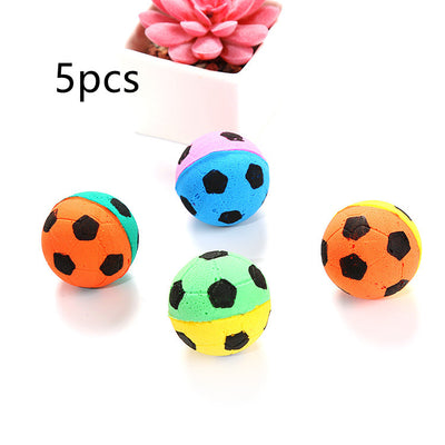 A set of colorful foam football-shaped cat toys in various two-tone combinations like yellow-orange, green-yellow, pink-blue, and pink-purple. - Image 12