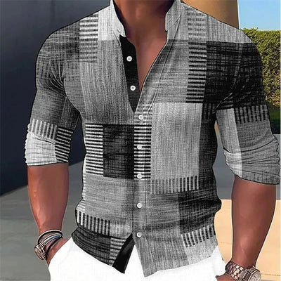 Camisa Casual Estampado Musical con Cuello de Pie Manga Larga para Hombre - Image 19