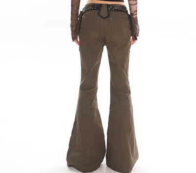 Pantalones Acampanados Denim Negro Lavado con Diseño Militar Verde Ejército - Image 5