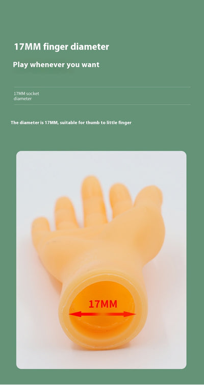 Flesh-toned silicone miniature hand making a peace sign gesture, designed as a funny cat finger stall toy. - Image 12