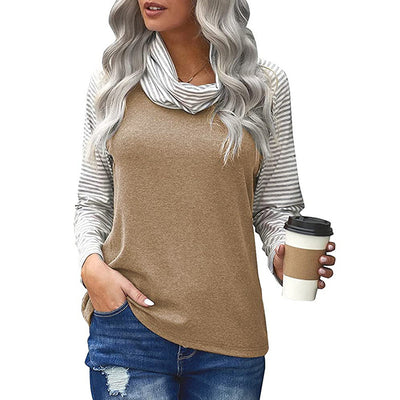 Blusa Mujer a Rayas con Cuello Alto y Mangas Largas - Image 6