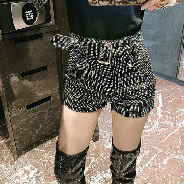 Shorts Vaqueros Elásticos con Diamantes para Mujer - Ajuste Slim