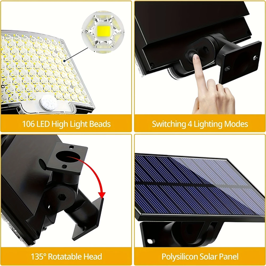 Foco Solar LED Inteligente Exterior 106LED - Sensor Movimiento, Control Remoto, 3 Modos - Image 22