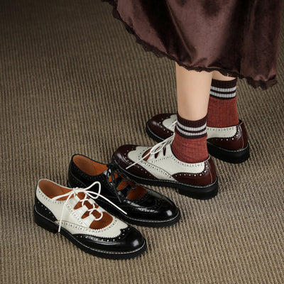 Mocasines Retro Franceses para Mujer con Cordones y Cuero Charolado Tallado - Image 8