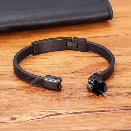 Pulsera de Cuero para Hombre con Acero Inoxidable y Patrón Geométrico - Image 4