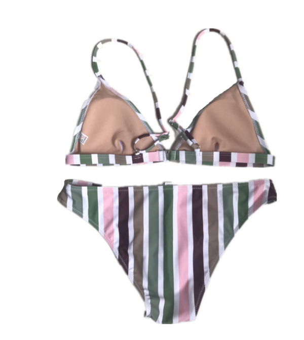 Bikini Triangular con Estampado de Rayas Gris Arcoíris