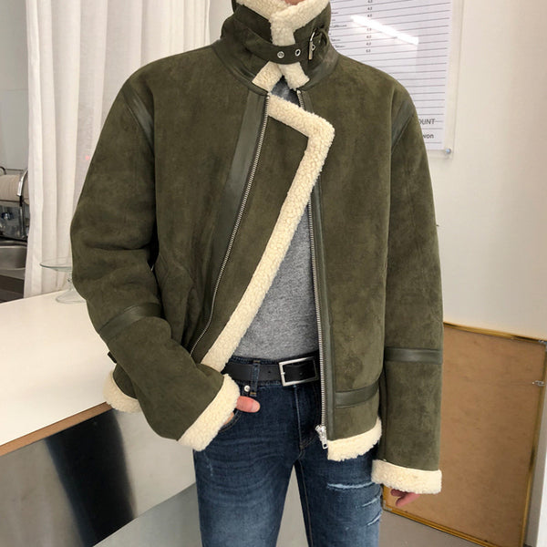 Chaqueta Acolchada de Ante Cordero con Corte Holgado