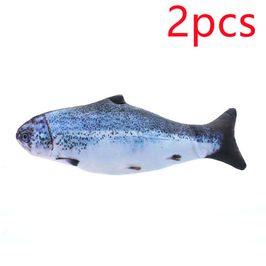 Three plush simulation fish cat toys with realistic blue and black scale patterns and black fins. - Image 7