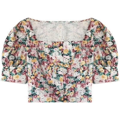 Blusa Retro Cuello Halter Floral Corta de Verano - Image 8