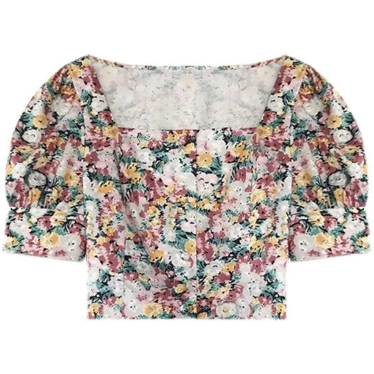 Blusa Retro Cuello Halter Floral Corta de Verano - Image 8