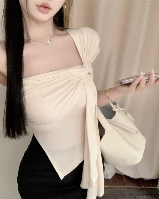 Blusa Crop Asimétrica Escote Frío Estilo Atrevido para Mujer - Image 24