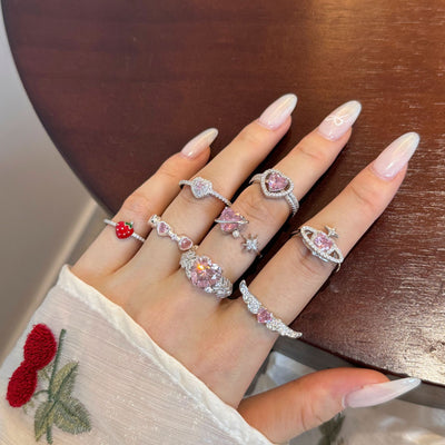 Anillo de Plata 925 Corazón Fresa con Alas y Resina para Mujer