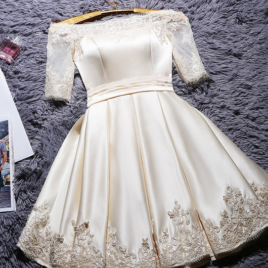 Vestido de Dama de Honor Elegante Cuello Bote Línea A Champagne Reflectante - Image 10