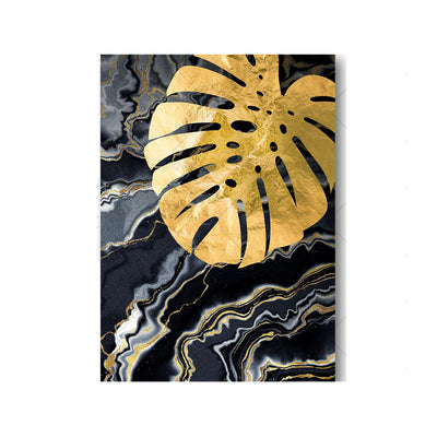 Cuadro Canvas Mármol Negro Dorado con Plantas Tropicales - Image 11