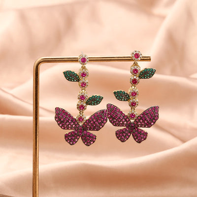 Aretes Largos de Hoja y Flor con Circonitas Incrustadas y Borla - Image 10