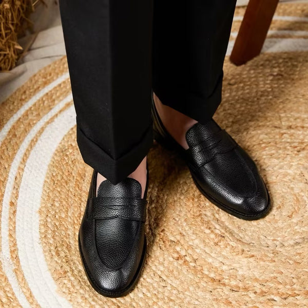 Mocasín Clásico Británico en Cuero Granulado Litchi para Hombre