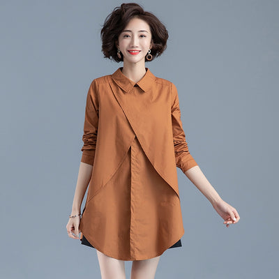 Camisa Casual de Otoño para Mujer con Cuello Solapa y Manga Larga