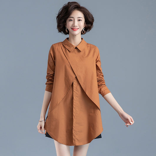 Camisa Casual de Otoño para Mujer con Cuello Solapa y Manga Larga