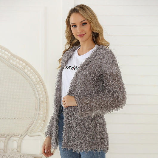 Abrigo Cardigan Largo de Mujer Otoño con Tela Felpa Premium - Image 6