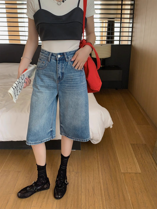 Pantalón Denim Retro Cintura Alta Azul Agua Pierna Ancha - Image 16
