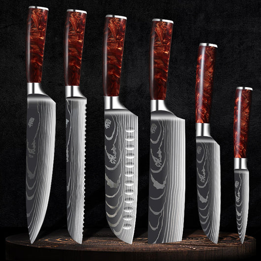 Juego de Cuchillos de Cocina Damascus con Mango de Resina Roja - Image 3