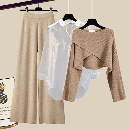 Conjunto de 3 Piezas: Suéter Tejido, Camisa y Pantalón Ancho - Image 11