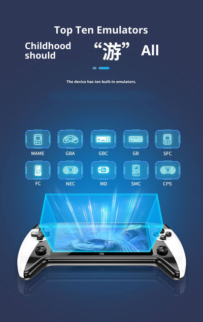 Black and white X9 portable handheld gaming console with a large screen displaying a racing game. - Image 17