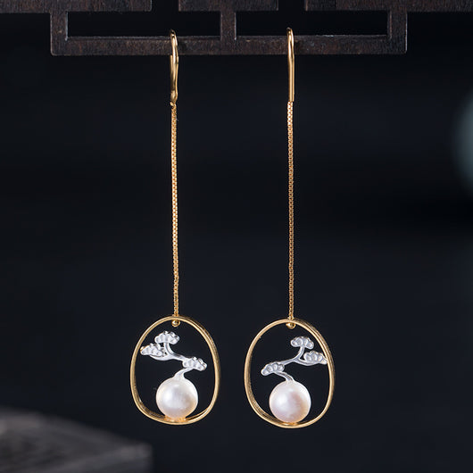 Aretes de Perla de Agua Dulce Plata 925 Estilo Retro - Image 9
