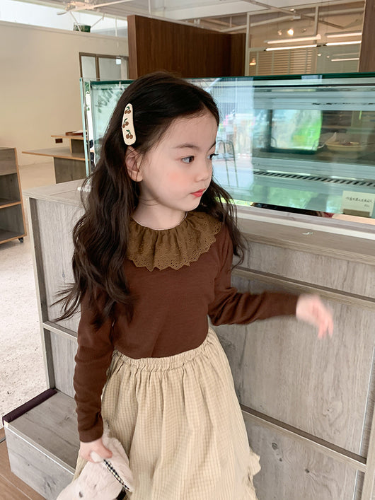 Blusa Infantil de Cachemira con Cuello de Encaje y Rayas Hundidas - Image 18