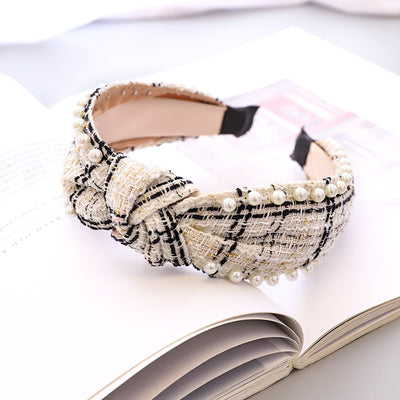 Diadema de Perlas Étnica con Tela Escocesa Clásica - Image 12