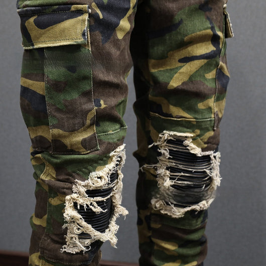 Pantalones Vaqueros Camuflaje Rotos Estilo Urbano para Hombre - Image 7