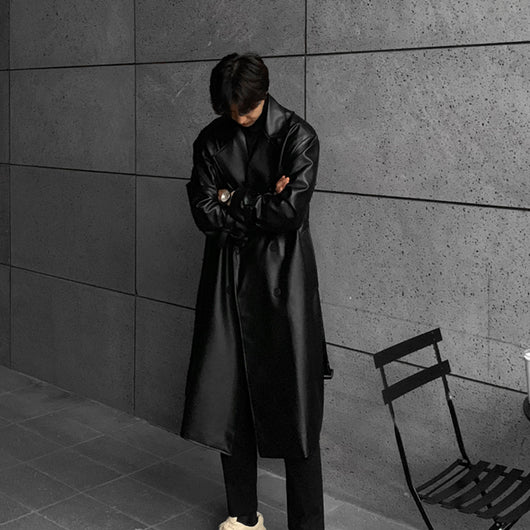 Chaqueta de Cuero Doble Botonadura Slim Fit Coreana para Hombre - Image 7