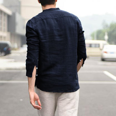 Camisa Vintage de Lino Blanca con Botones para Hombre - Image 11
